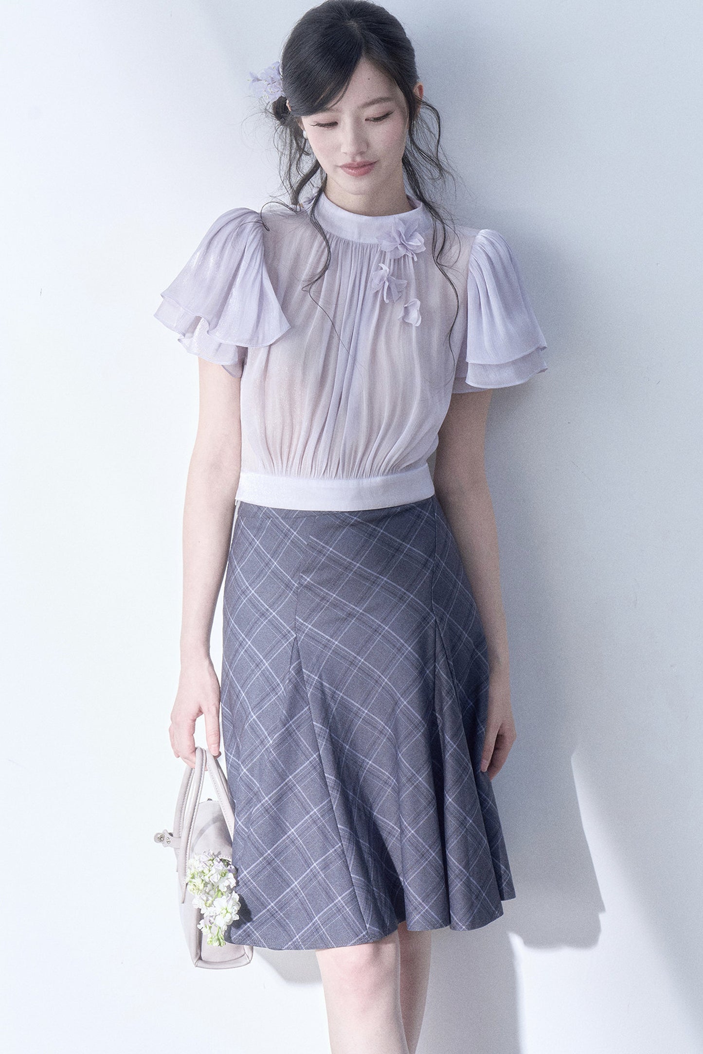 Petal Flutter Sleeve Top and Long Dress