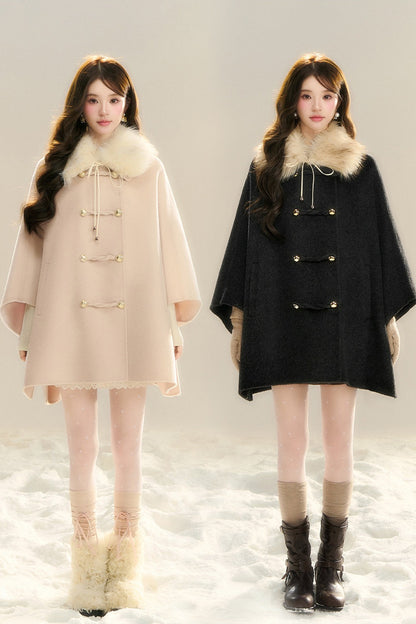 100% Wool Fox Fur Napoleon Cape
