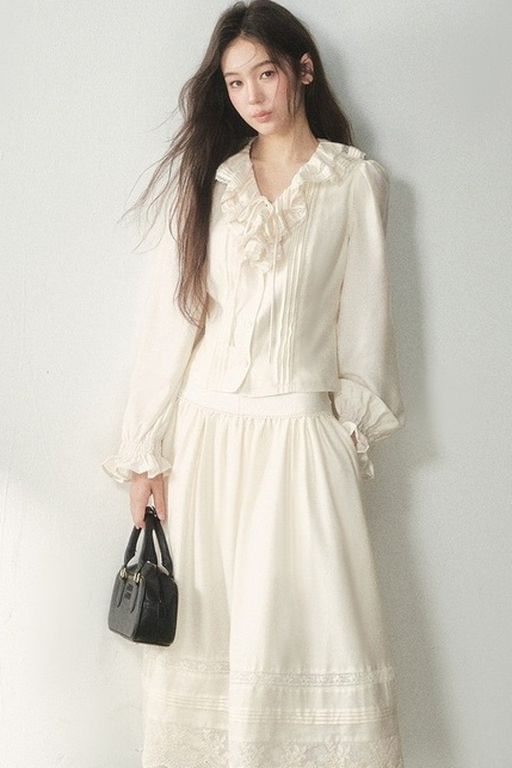 Ruffled Lyocell Shirt and Skirt Set-Up