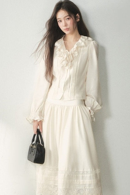 Ruffled Lyocell Shirt and Skirt Set-Up