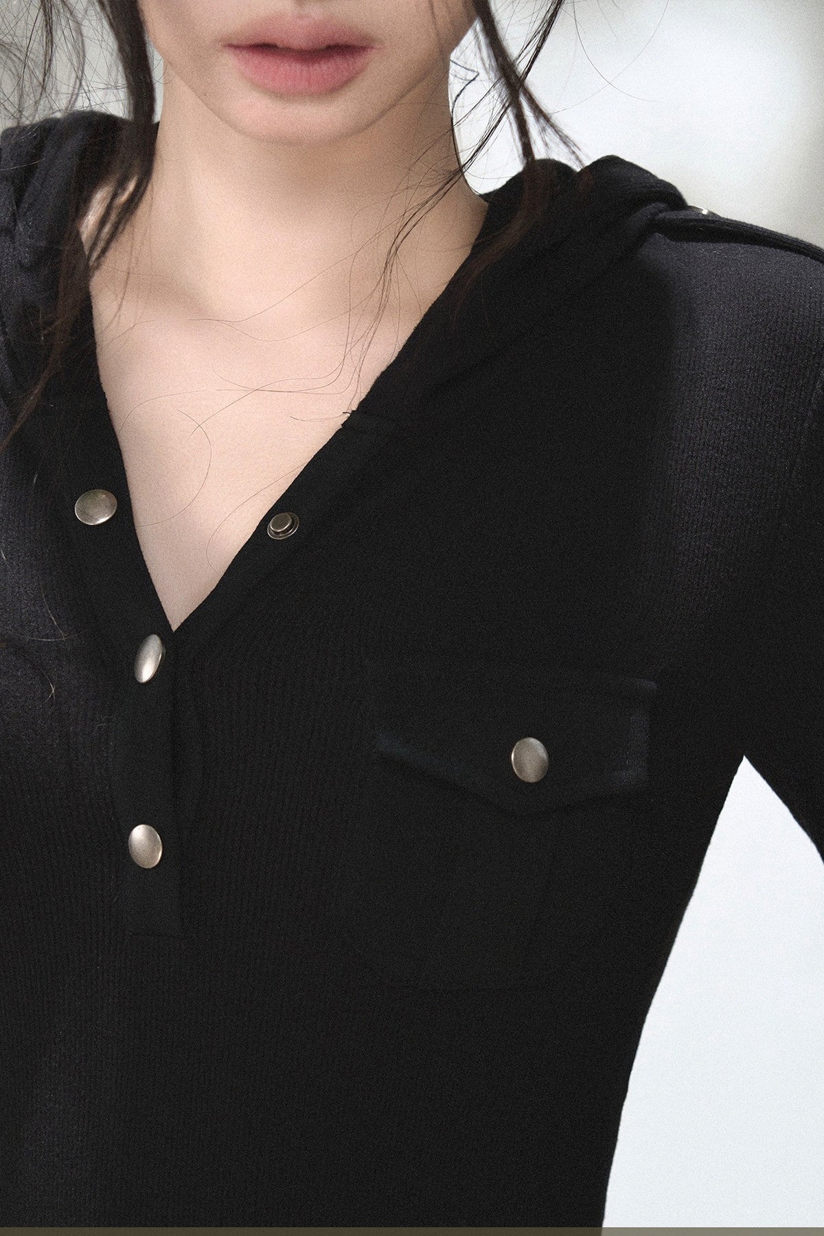 Brushed Ribbed Hooded Cutout Top
