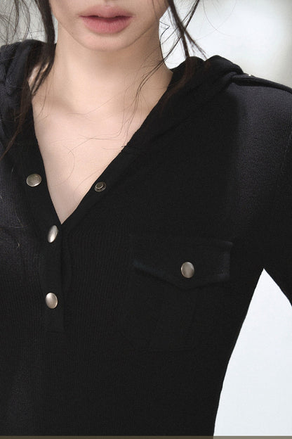 Brushed Ribbed Hooded Cutout Top