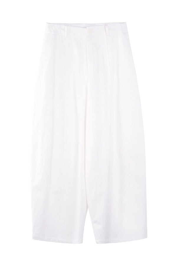 White Lyocell Curved Straight Pants