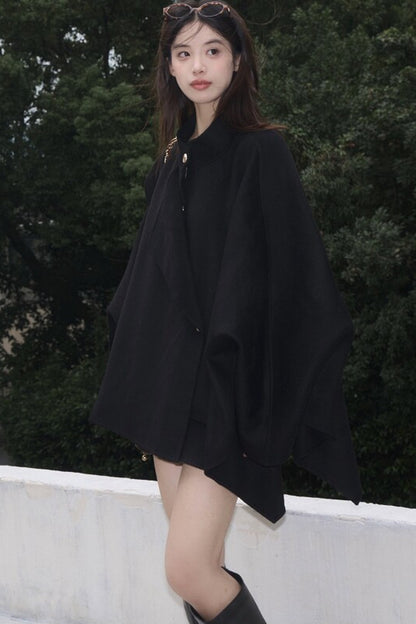 Mid-Length Double-Sided Wool Wrap Cape