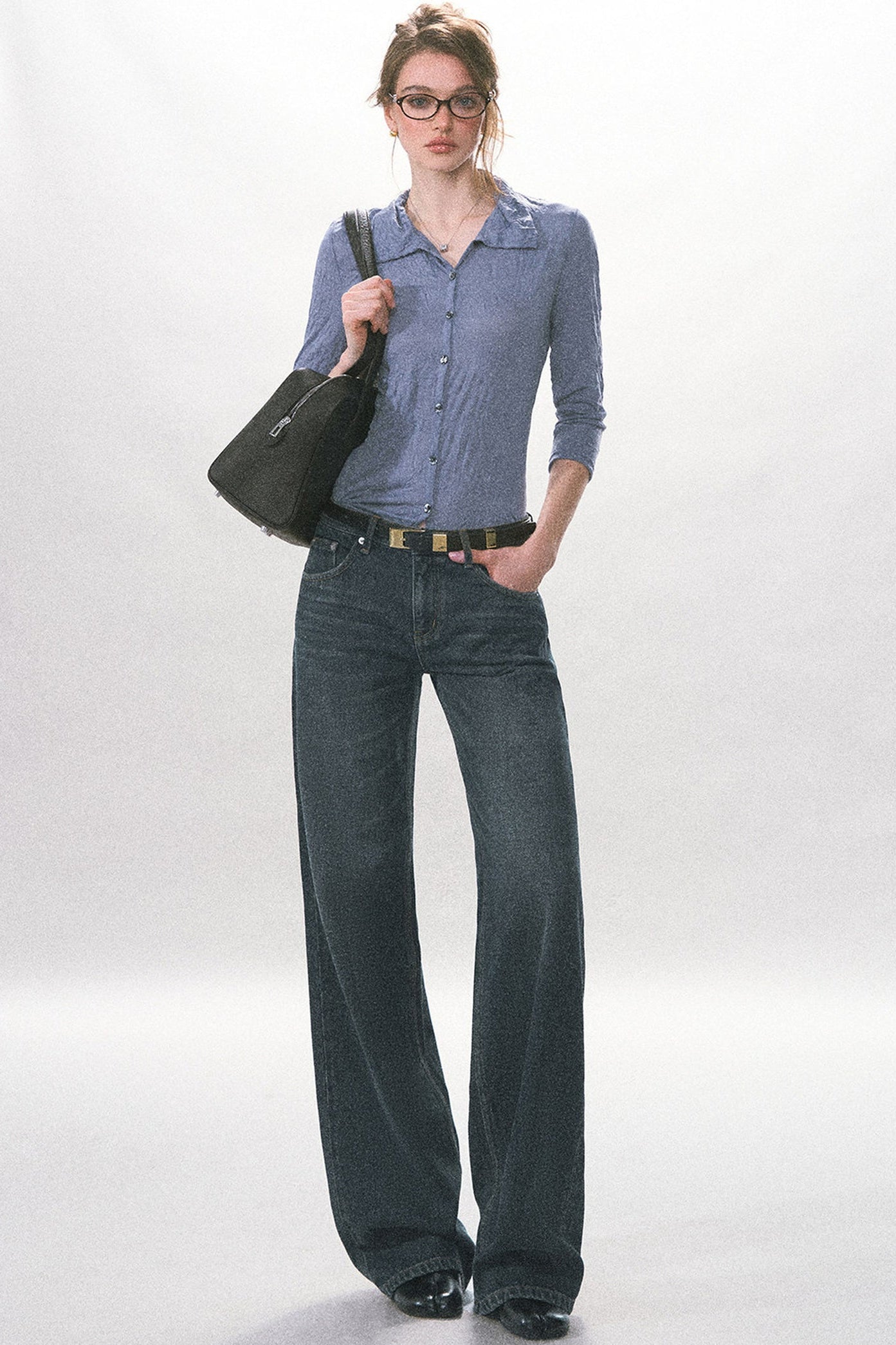 Pantalon en denim délavé vintage à jambe droite