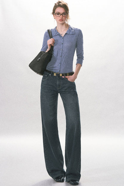 Pantalon en denim délavé vintage à jambe droite