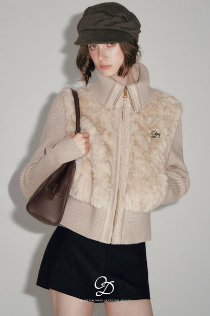 Knitted Patchwork Faux Fur Coat