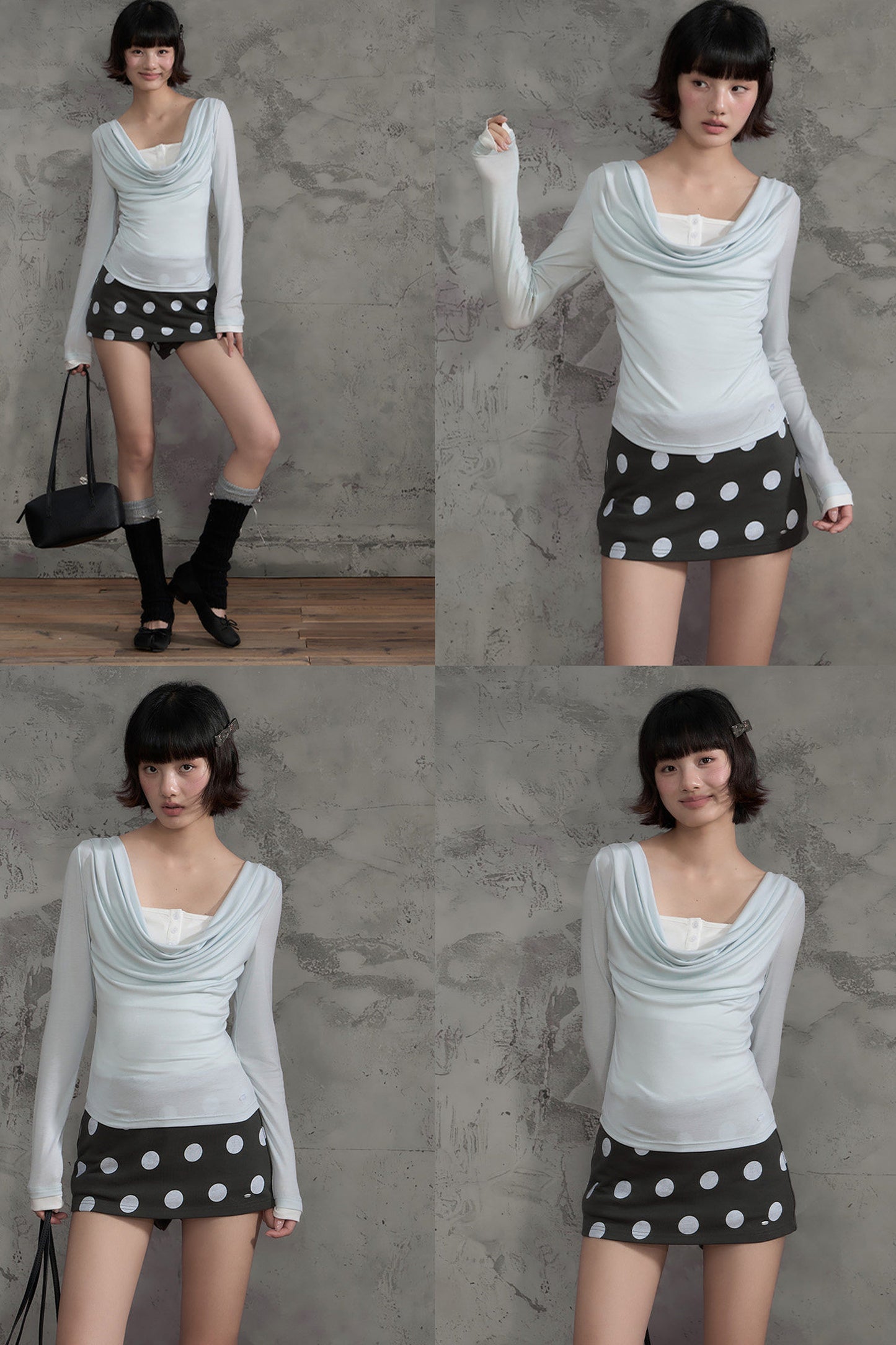 Swing Collar Spliced Blouse