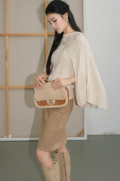 Off-White Lyocell Semi-Sheer Long-Sleeve Top and Skirt Set-Up