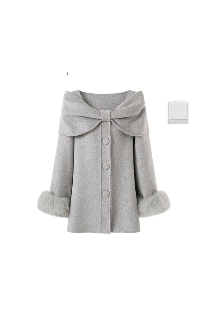 Shawl Lapel Wool Fox Fur Coat
