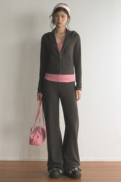 Short Zipper Hooded Jacket With  Pants and Top Set-Up