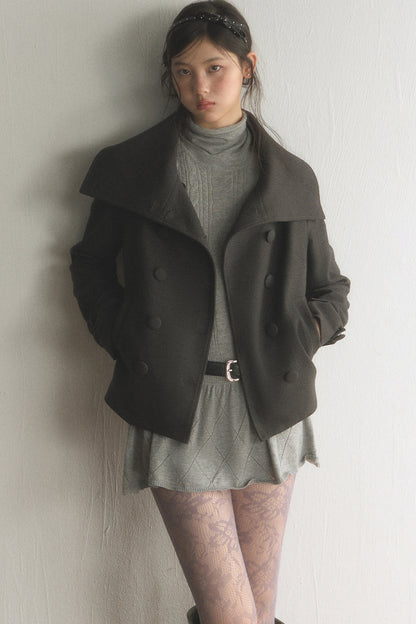 Large Lapel Double-Breasted Wool Coat