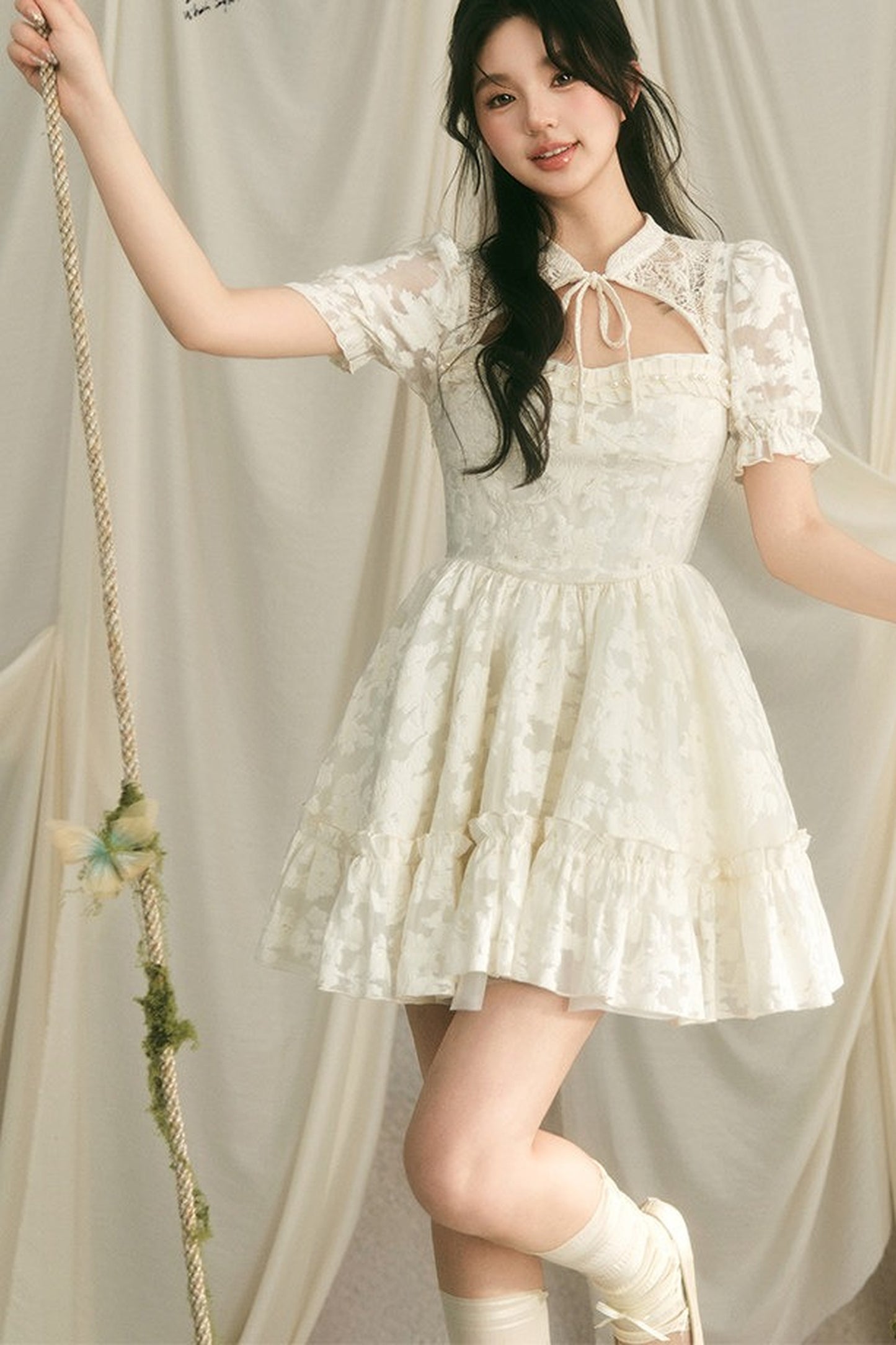 Chinese Style Princess Puff Sleeve Dress