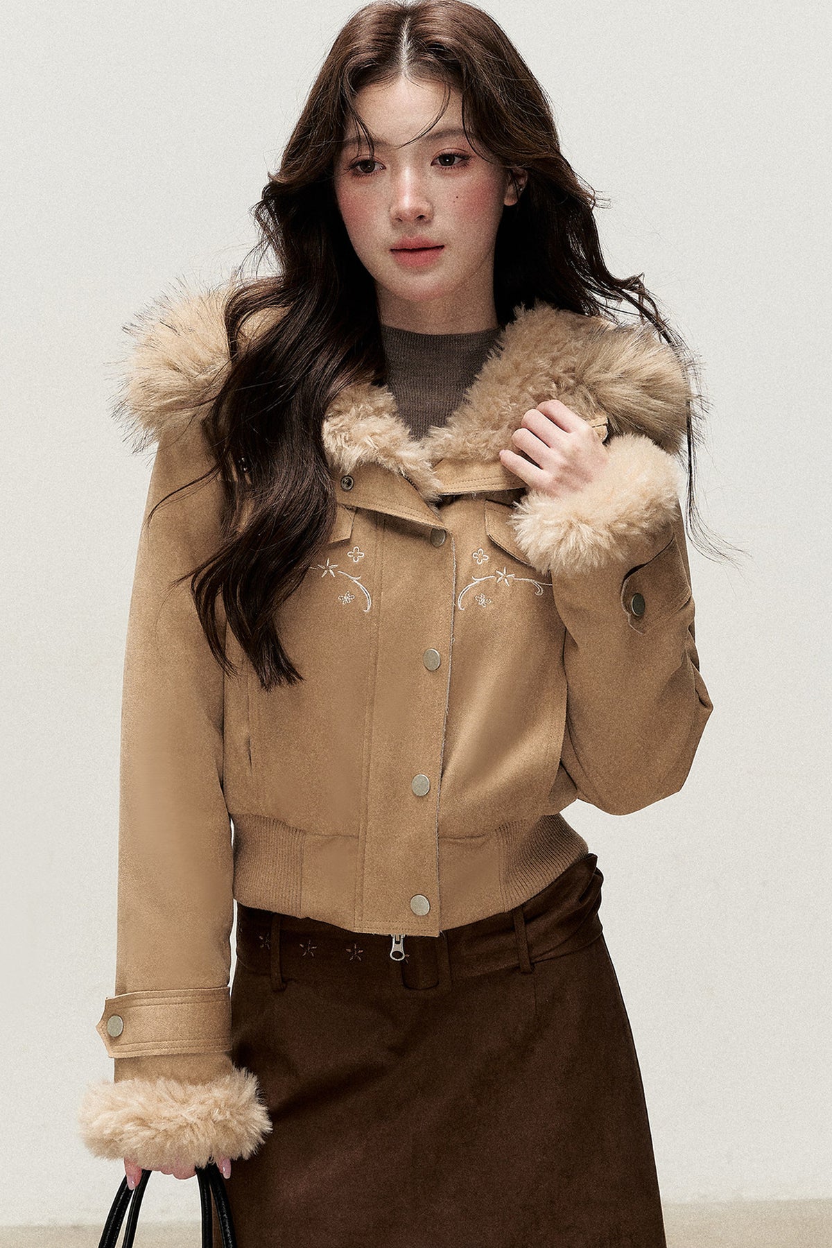Embroidered Suede Fleece-Lined Jacket