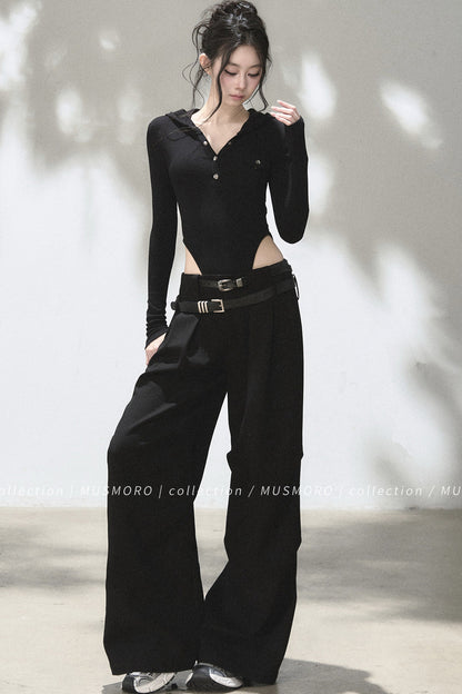 Brushed Ribbed Hooded Cutout Top