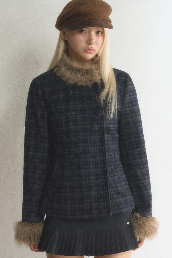 Plaid Woolen Jacket and Skirt Set-Up