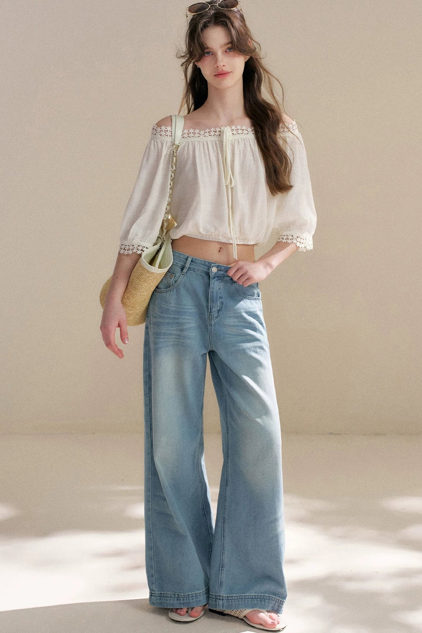 Irregular French Lace Off-Shoulder Set-Up