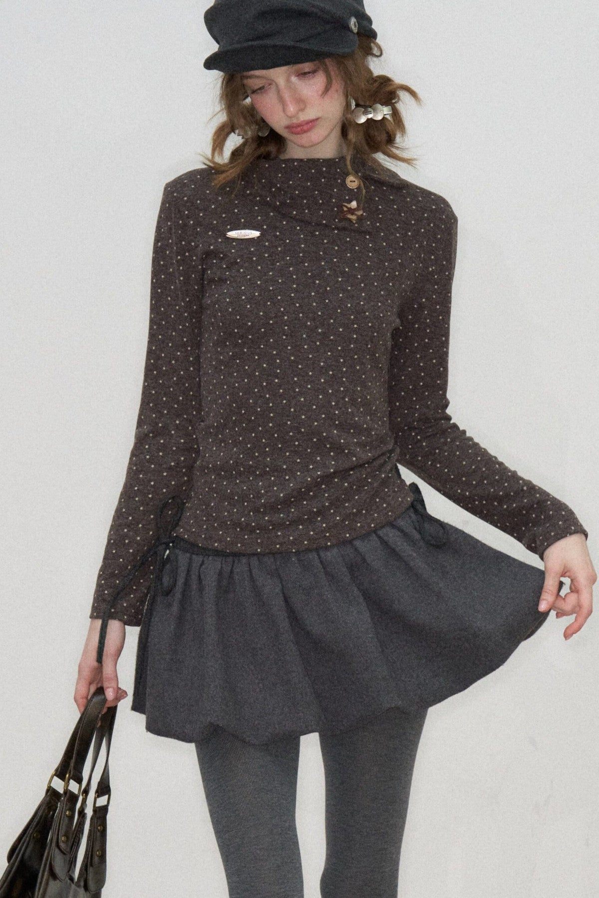 Starry Dots Asymmetrical Knit Top