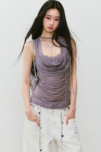 Lace Patchwork Lyocell Layered Camisole Top