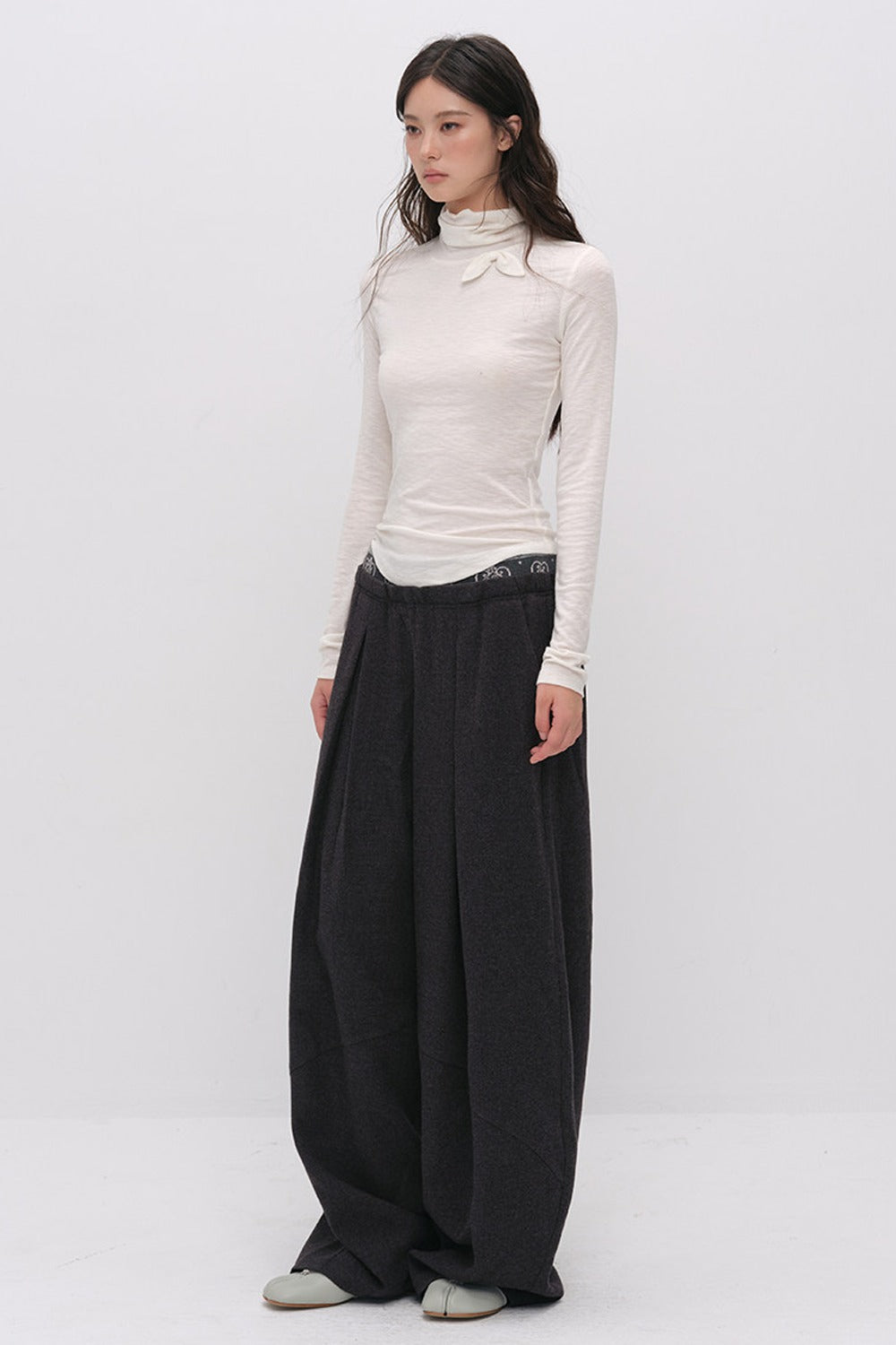 Wool Jacquard Wide-Leg Trousers
