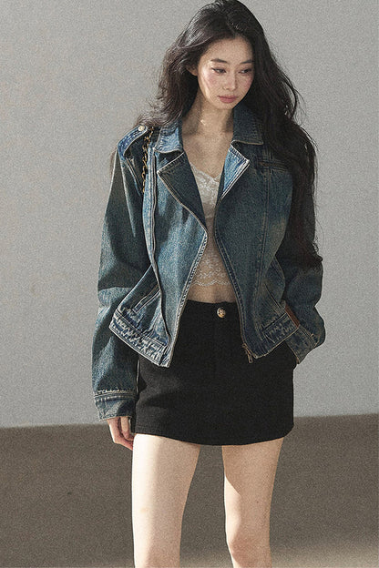 Giacca in denim con colletto polo