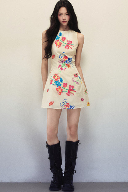 Robe sans manches à fleurs peintes à la main, style artistique