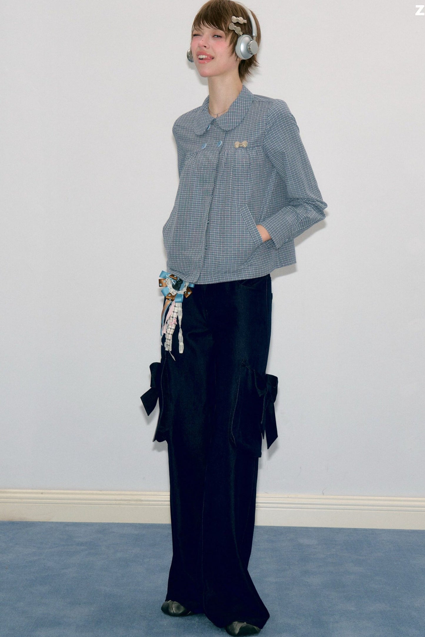 High-Waisted Bow Pocket Wide-Leg Pants