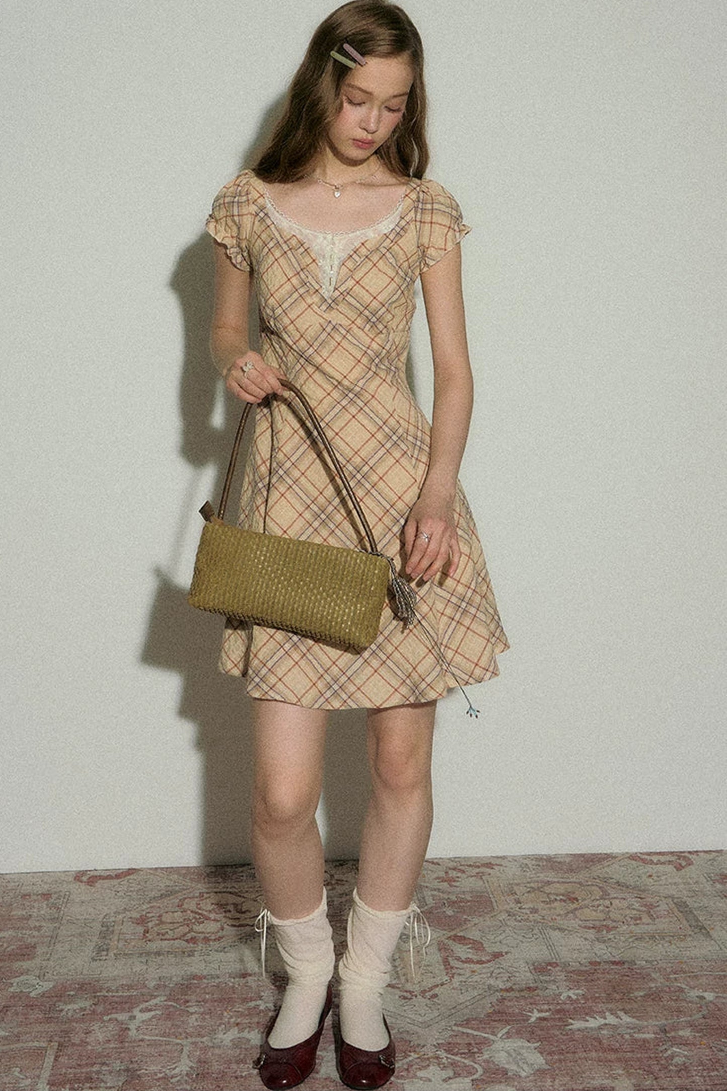 Clear Sky Plaid Lace Dress