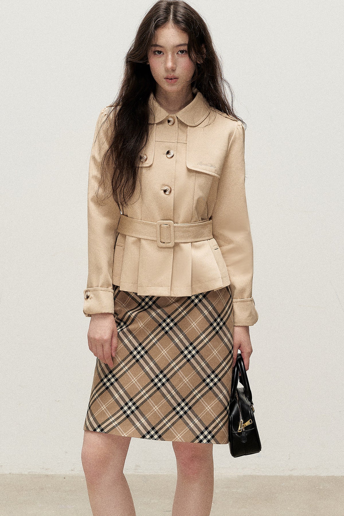 Pleated A-Line Short Trench Coat