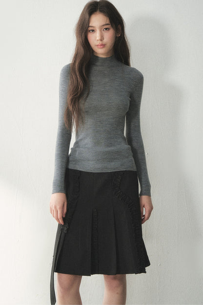 100% Wool Half-Turtleneck Knit Top