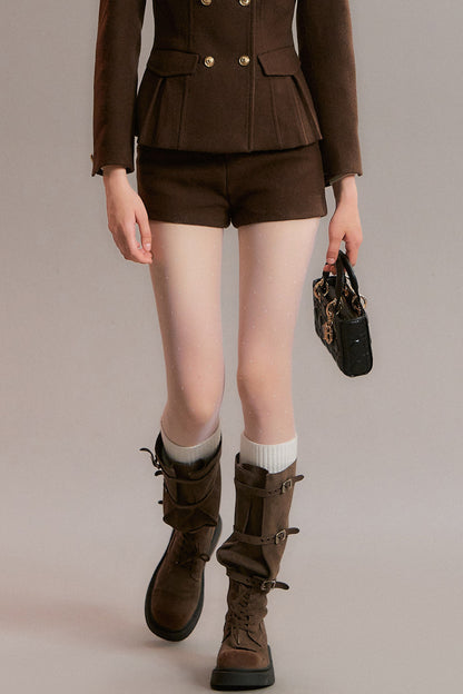 Maillard Fur Collar Woolen Jacket and Shorts Set-Up