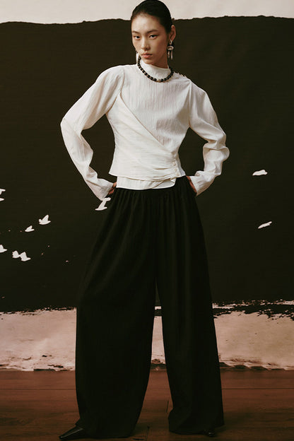 Acetate Half Stand Collar Blouse