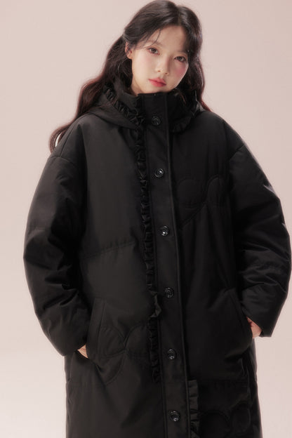 Cloud Pattern Quilted Long Down Jacket