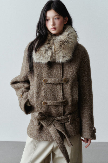 Napoleon Buckle Wool Fur Collar Jacket