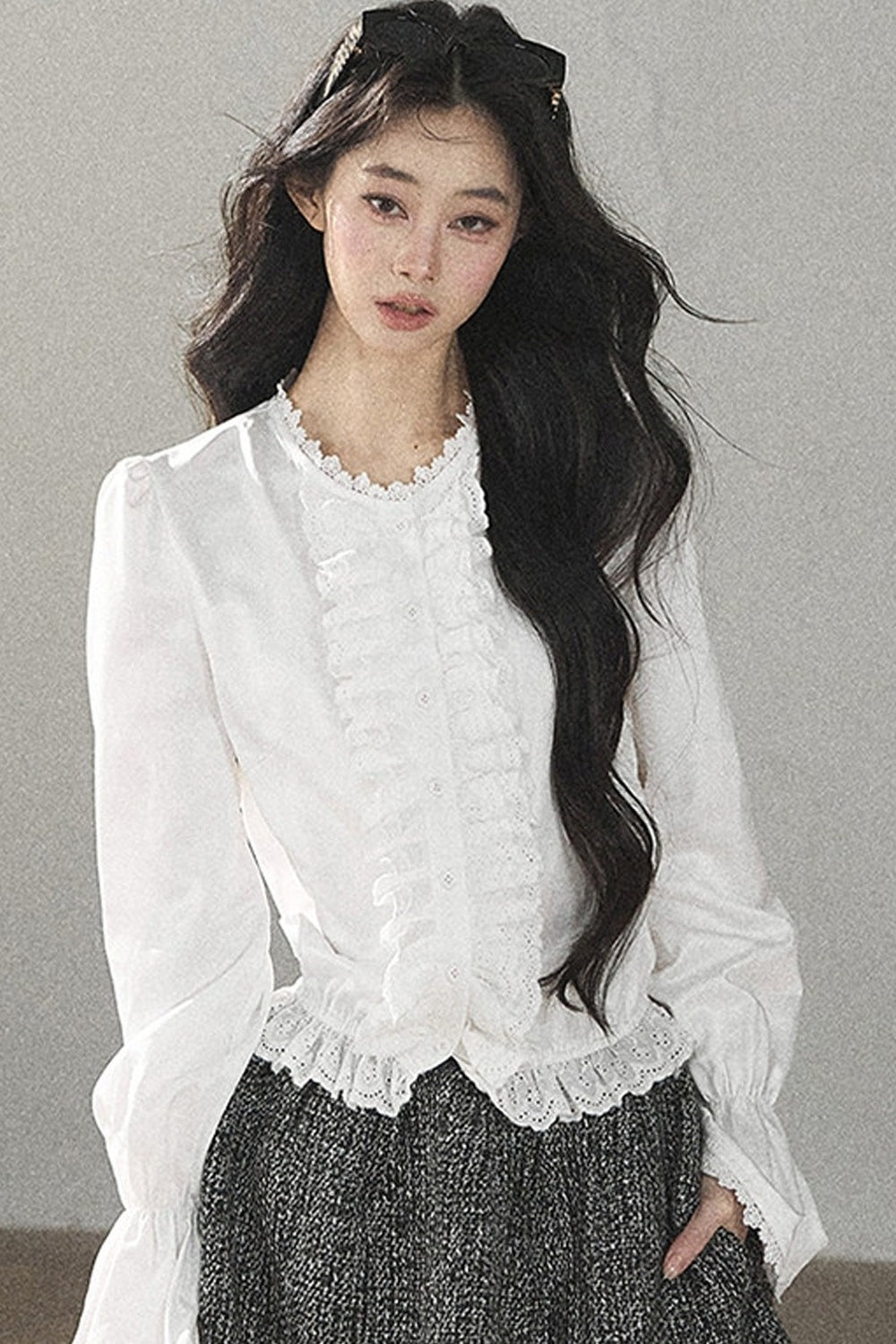 Ruffled Flared Sleeve Top