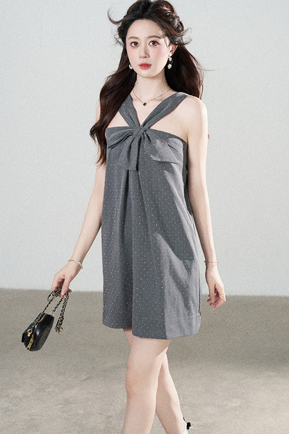 Gray Polka Dot Suspender Dress