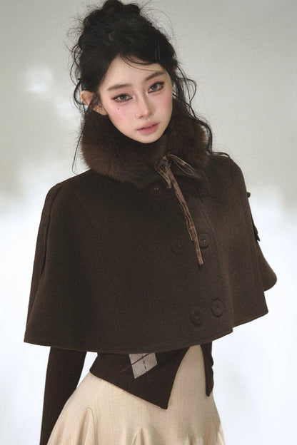 Double-Breasted Wool Blend Cape