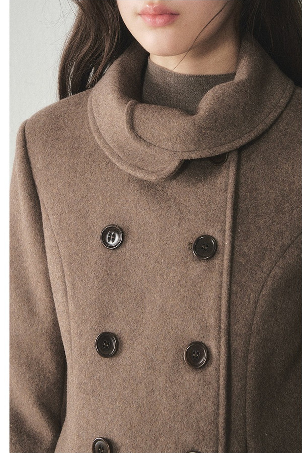 Plaid Collar Double-Breasted Wool Coat