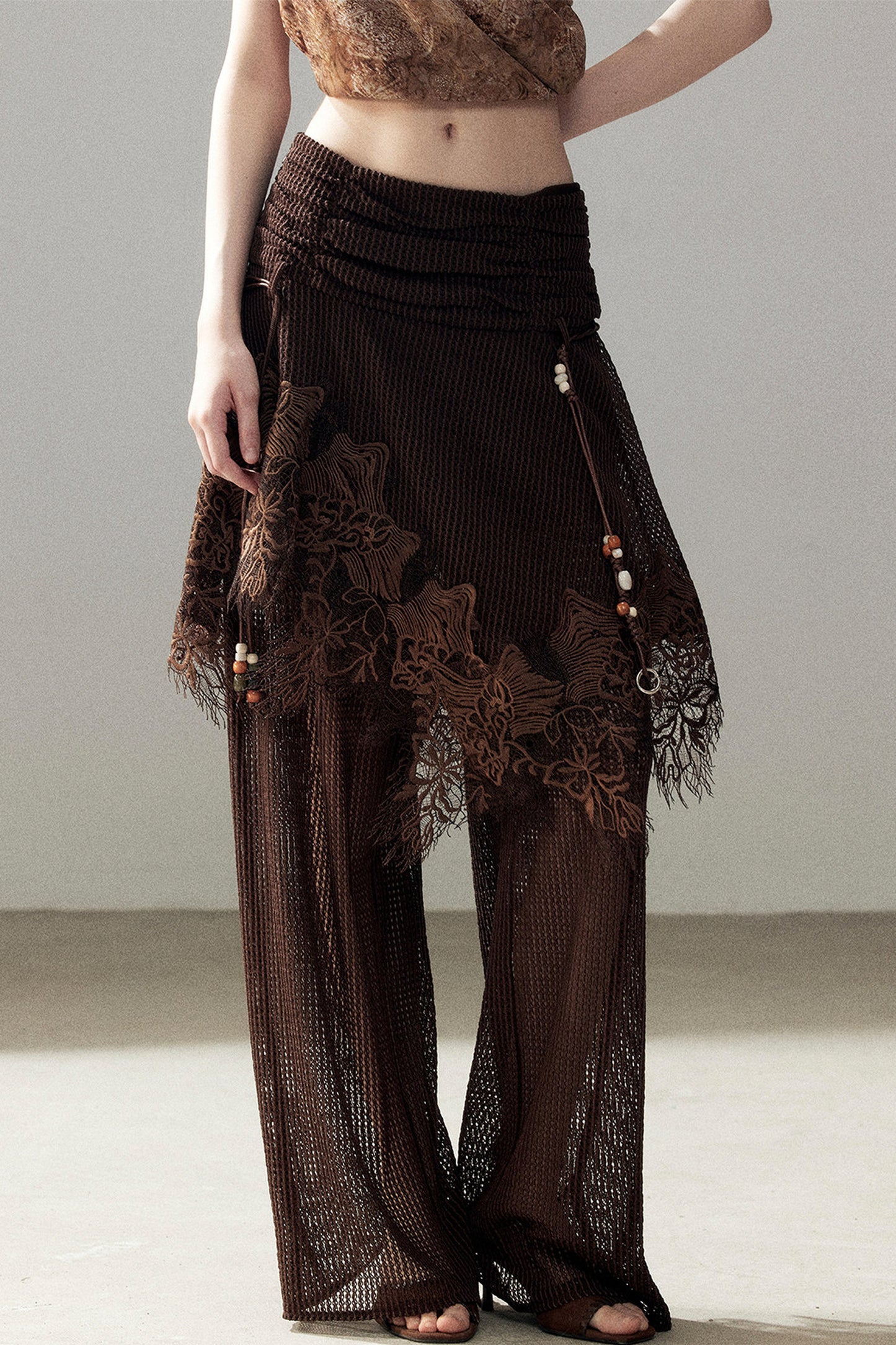 Wasteland pantalon ajouré à jambes larges