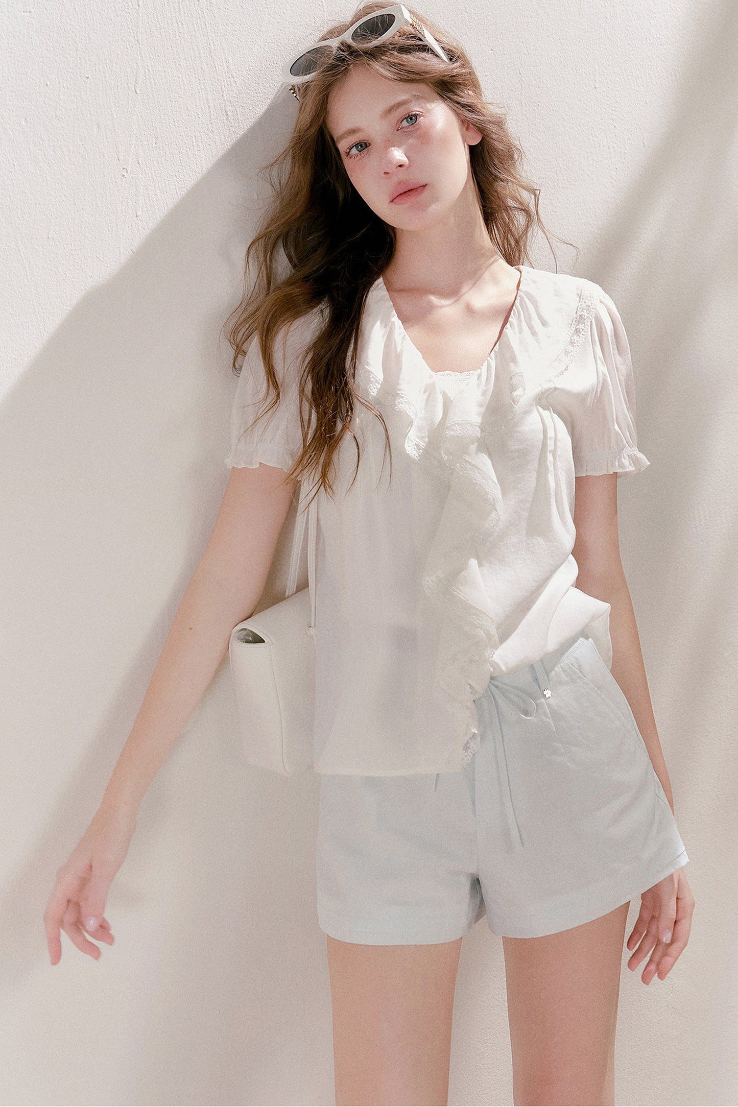 Mulberry Silk Lace Ruffle V-Neck Top
