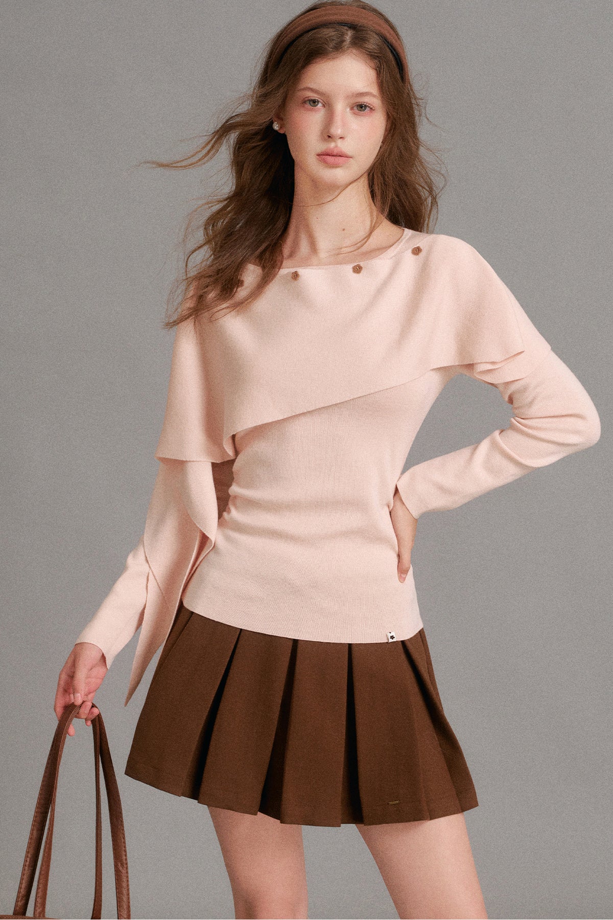 Cape-Schal echtes zweiteiliges gerafftes Stricktop-Set