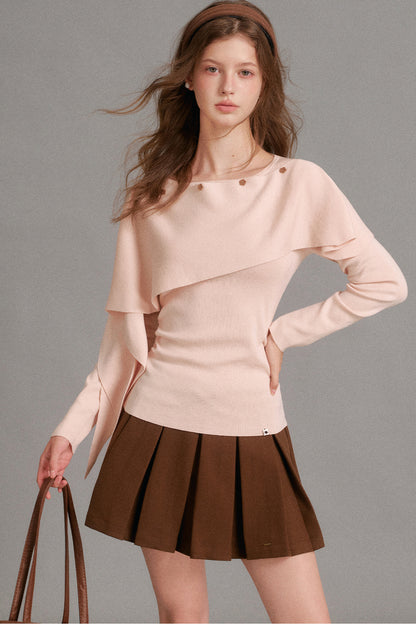 Cape-Schal echtes zweiteiliges gerafftes Stricktop-Set