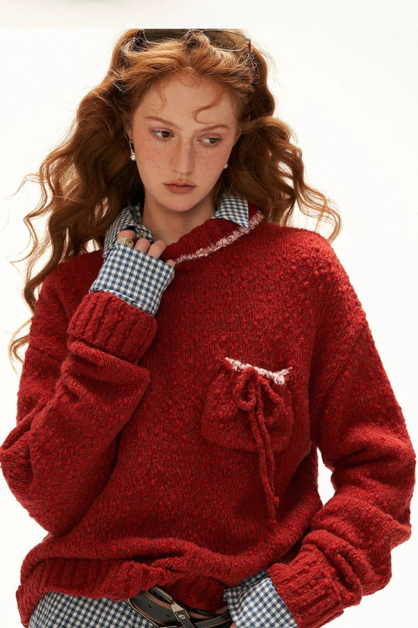 Loose Wool Yarn High Collar Pocket Sweater