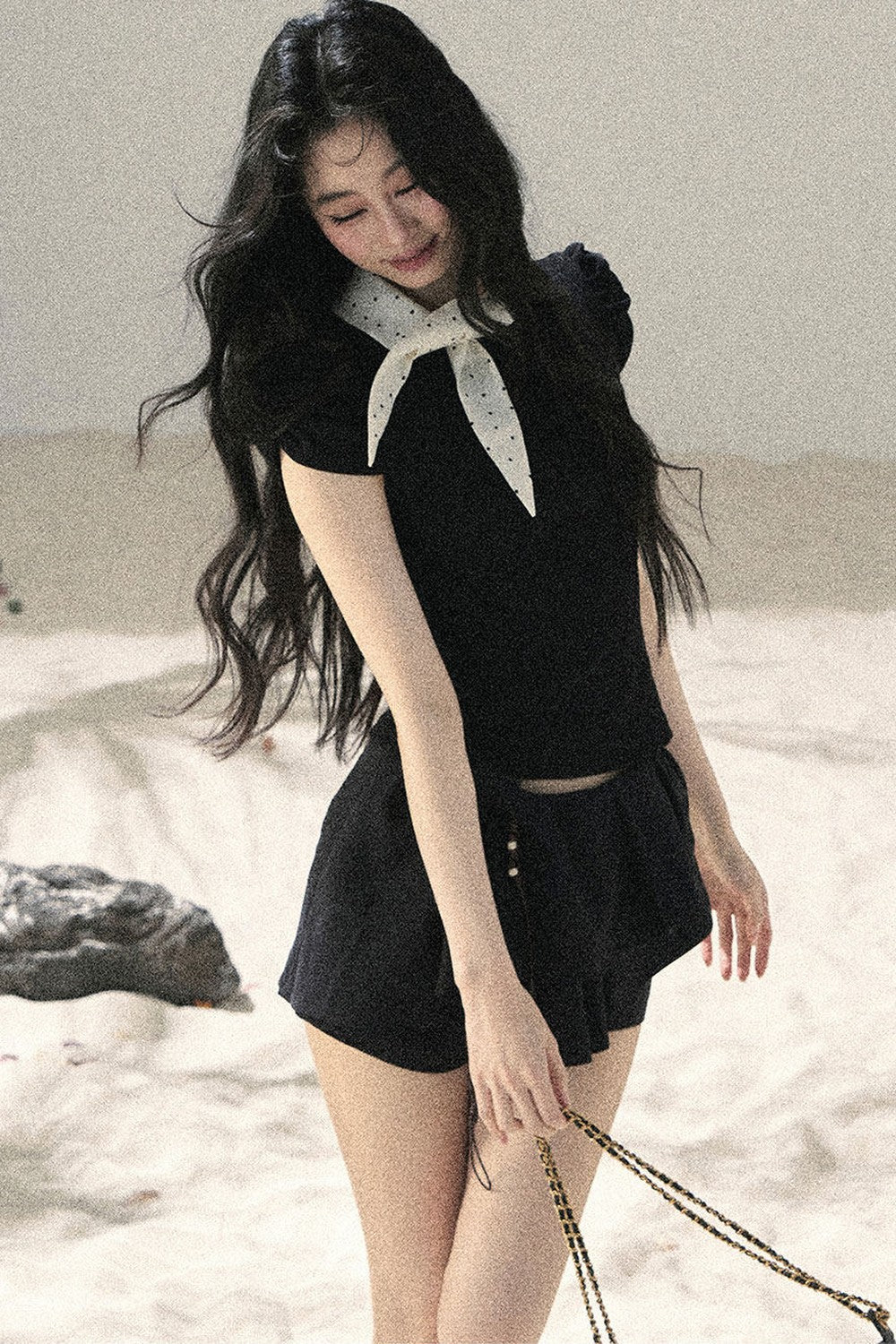 French Polka Dot Bow Puff Sleeve Top
