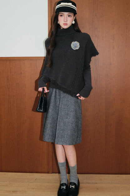 Tassel Cape Shawl Sweater and Skirt Set