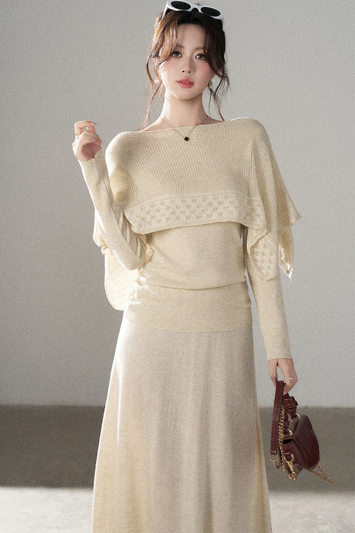Long-Sleeve Knit Top and Skirt Set