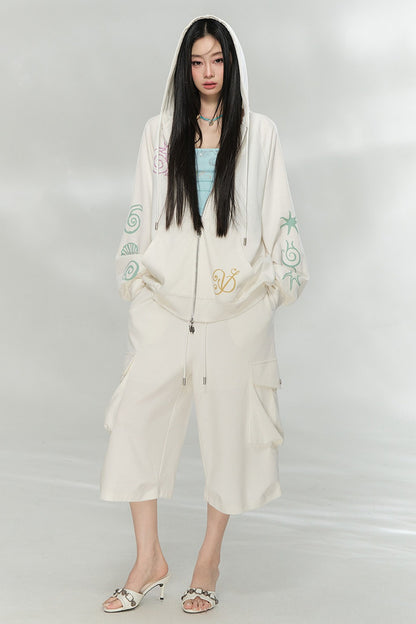 Waffle Knit Print Sweatshirt and Pants Set-Up