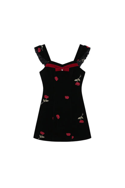 Rose Velvet Strap Dress Set-Up