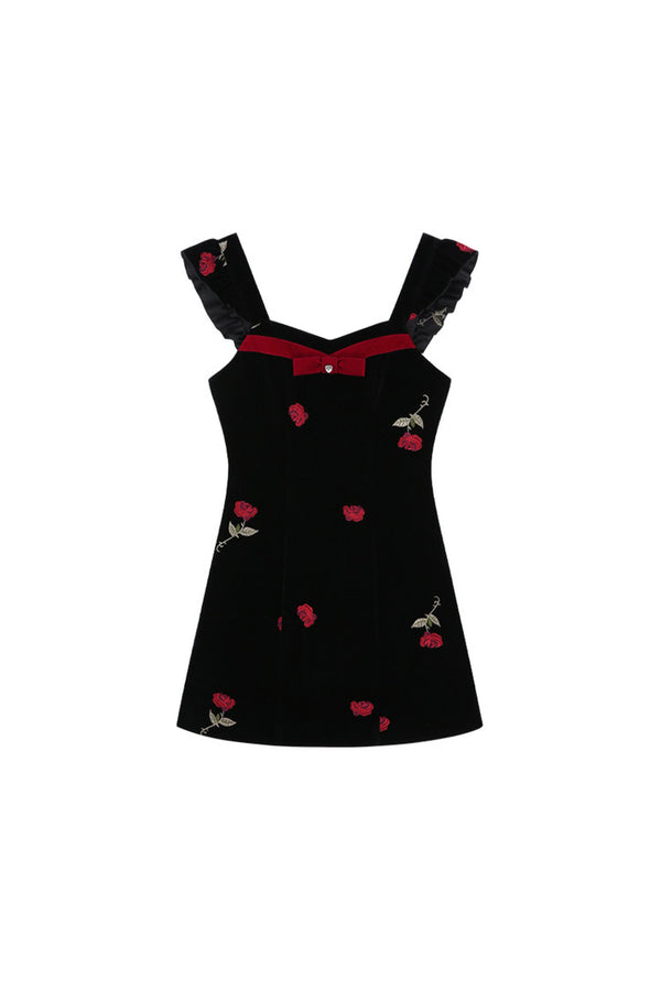 Rose Velvet Strap Dress Set-Up