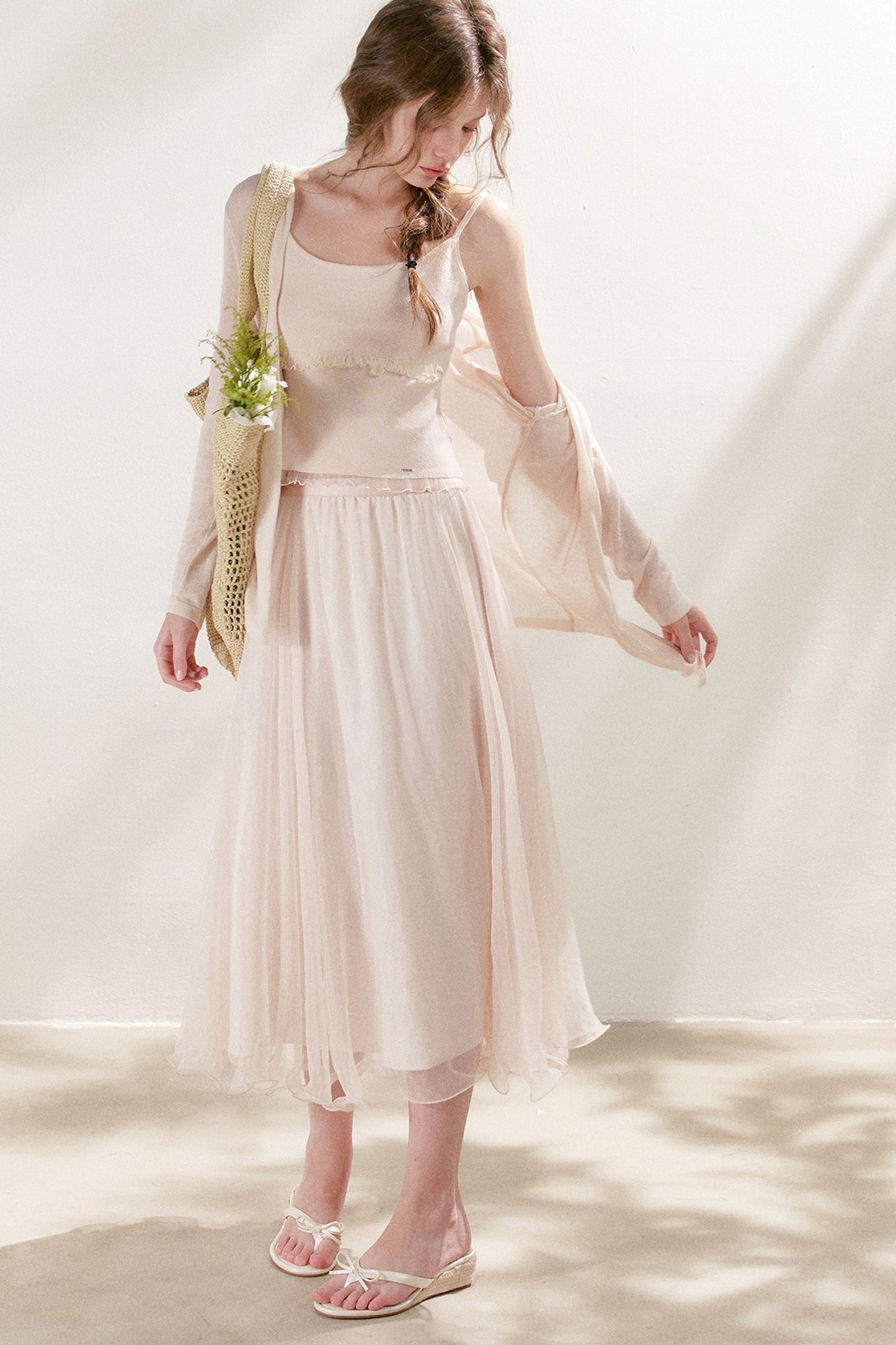 Thin Loose Knit Lace Cardigan and Cami Set